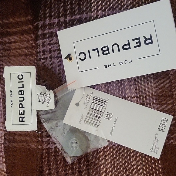 For The Republic Plaid Cropped Button Up Lightweight Soft Jacket Shacket Size M - Picture 6 of 8